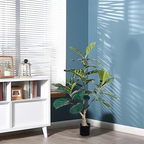 Miniatura 4 de Árbol de higuera artificial de hoja de violín de 36 pulgadas, planta de ficus lyrata falsa, árbol artificial de 3 pies en maceta para interiores y