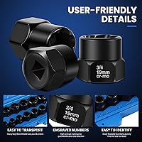 Vista 3 de Kit de extractor de pernos de 13 piezas, extracción de tuercas desnudas, juego de llaves extractoras de tornillos de 3/8 pulgadas, SAE y métrico