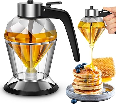 8oz Glass No Drip Honey Syrup Dispenser for Kitchen Dining | Honey Dispenser, No Drip Glass with Stand, Maple Syrup Honey Container, Elegant Honeycomb Design for Home Decor