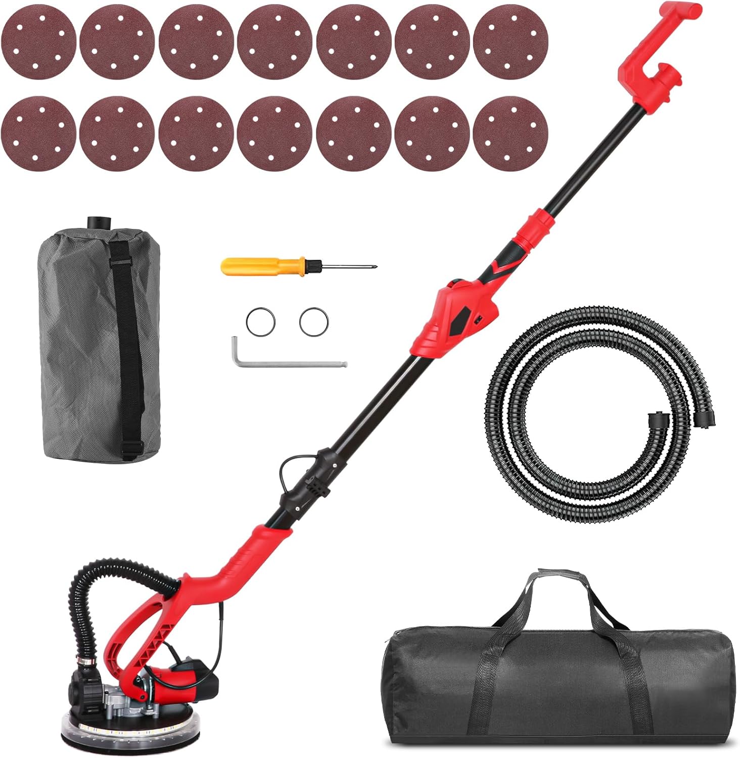 Drywall Sander 750W 6A Wall Sander with 14 PCS Sanding Discs 6 Variable Speed 1100-1850 RPM Electric Drywall Sander with LED Light Foldable Handle and Carrying Bag 120V Sanding Dia 225mm 9 Inch