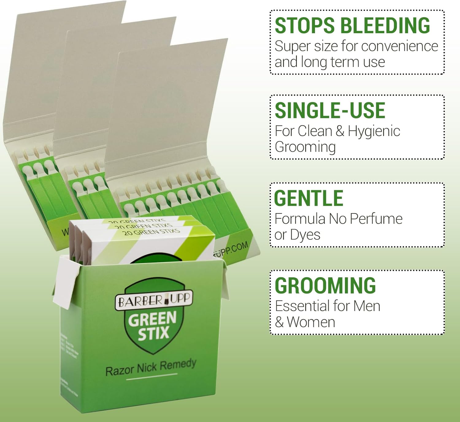 Styptic Stick Shave Accessories (Green Stix, 3 Pack) Stops Bleeding For Razor Nicks For Men & Women - Sanitary and Great For Barbers or Personal