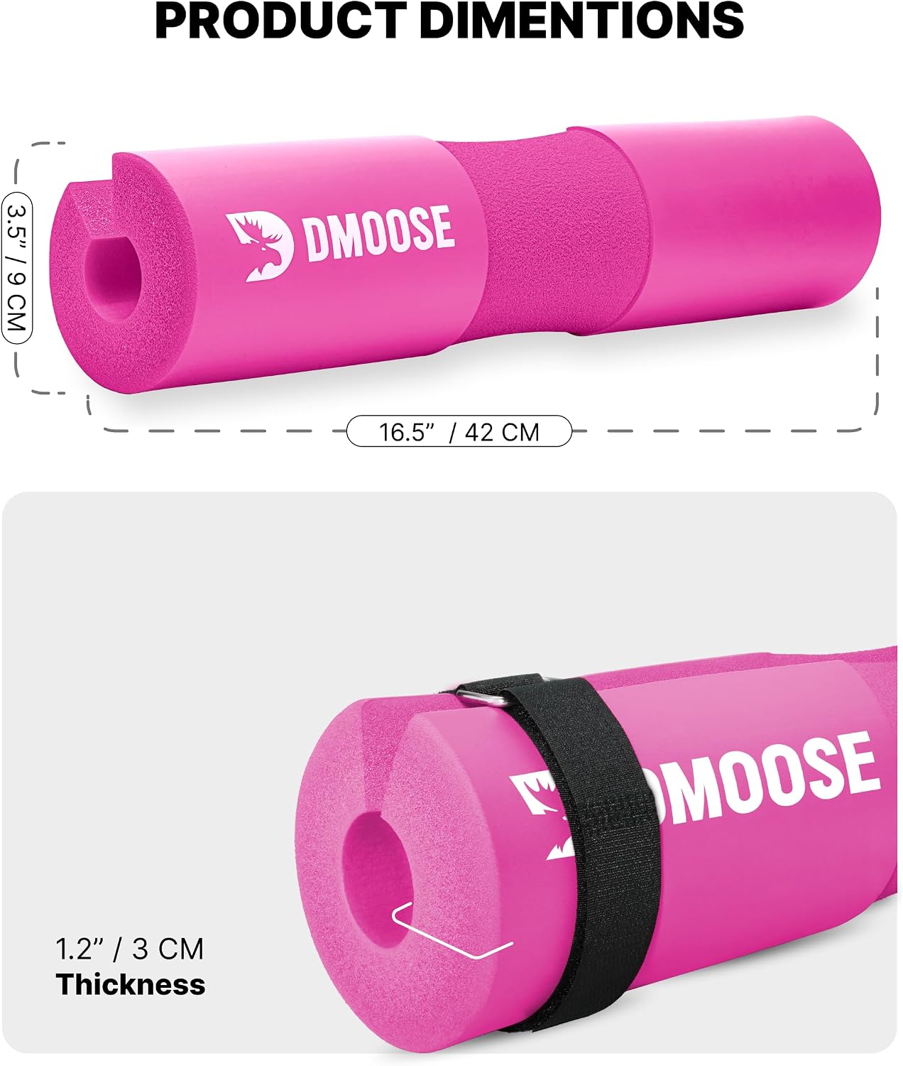 DMoose Fitness Barbell Pad for Hip Thrust, Squat & Lunges - Non-Slip Thick Foam Cushion for Neck and Back Support with Two Straps - Hip Thrust Pad for Leg Day - Fits All Olympic Bars and Smith Machine image 3