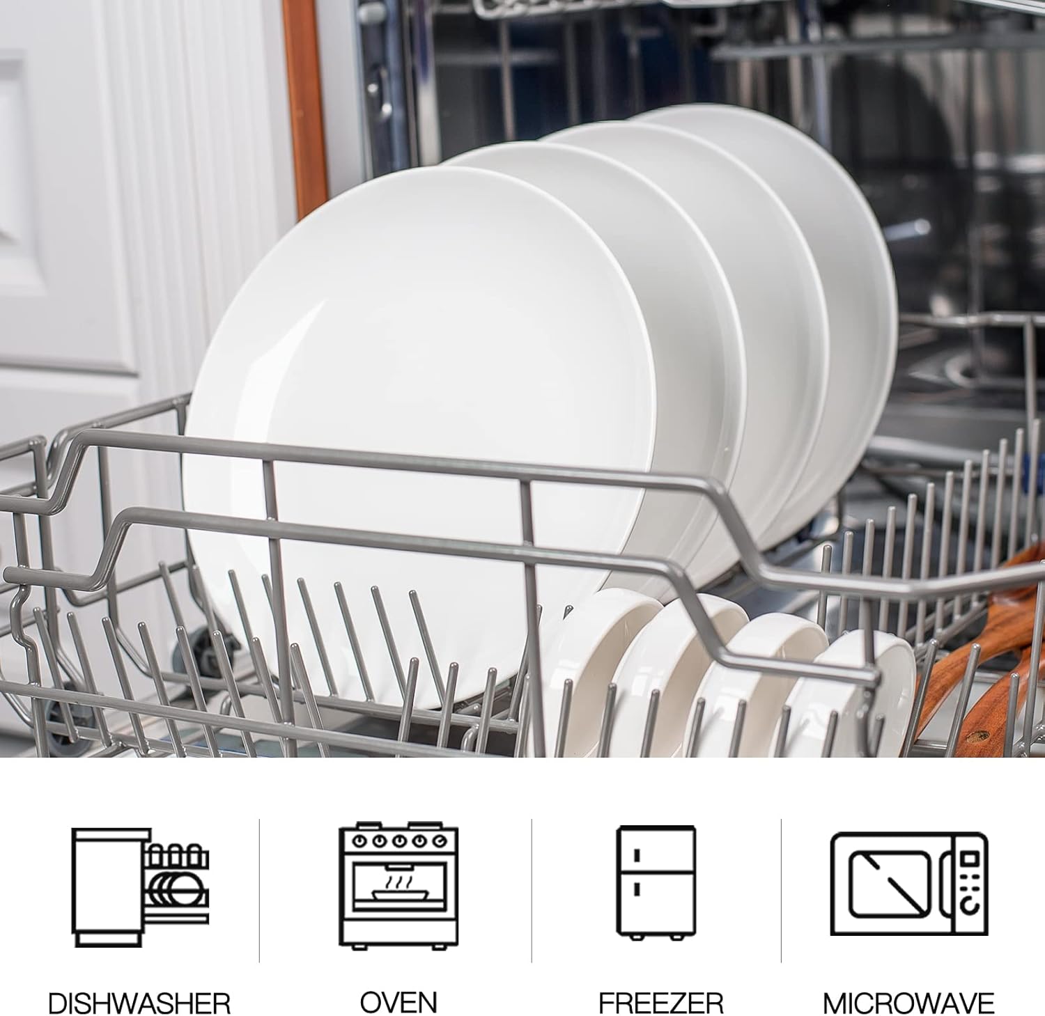 DELLING 10 inch White Dinner Plates Set, Porcelain Dessert/Salad Plate, Serving Dishes, Dinnerware Sets, Scratch Resistant, Lead-Free, Microwave, Oven, and Dishwasher Safe - Set of 4 - Image 3