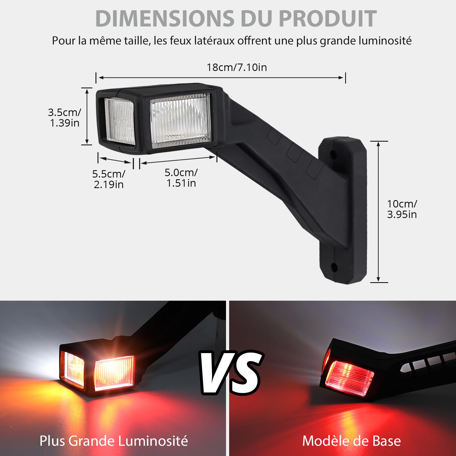 Justech 2x Feux de Gabarit Latéraux LED, Lumière de Position 6 LED Homologuée E-Mark, IP65 Étanche, Feux Latéraux à 3 Couleurs Haute Luminosité pour Camions/Remorques/Camping-Cars 10V-30V