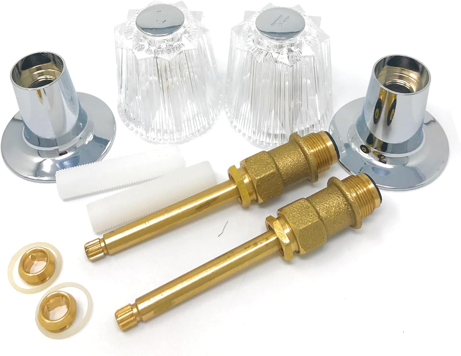 Trim Kit for Price Pfister Compatible – See Sizing for Correct fit- Remodel/Rebuild Set with Clear Acrylic Handles, Stems, Seats & Flanges – Hot & Cold Replacement Parts