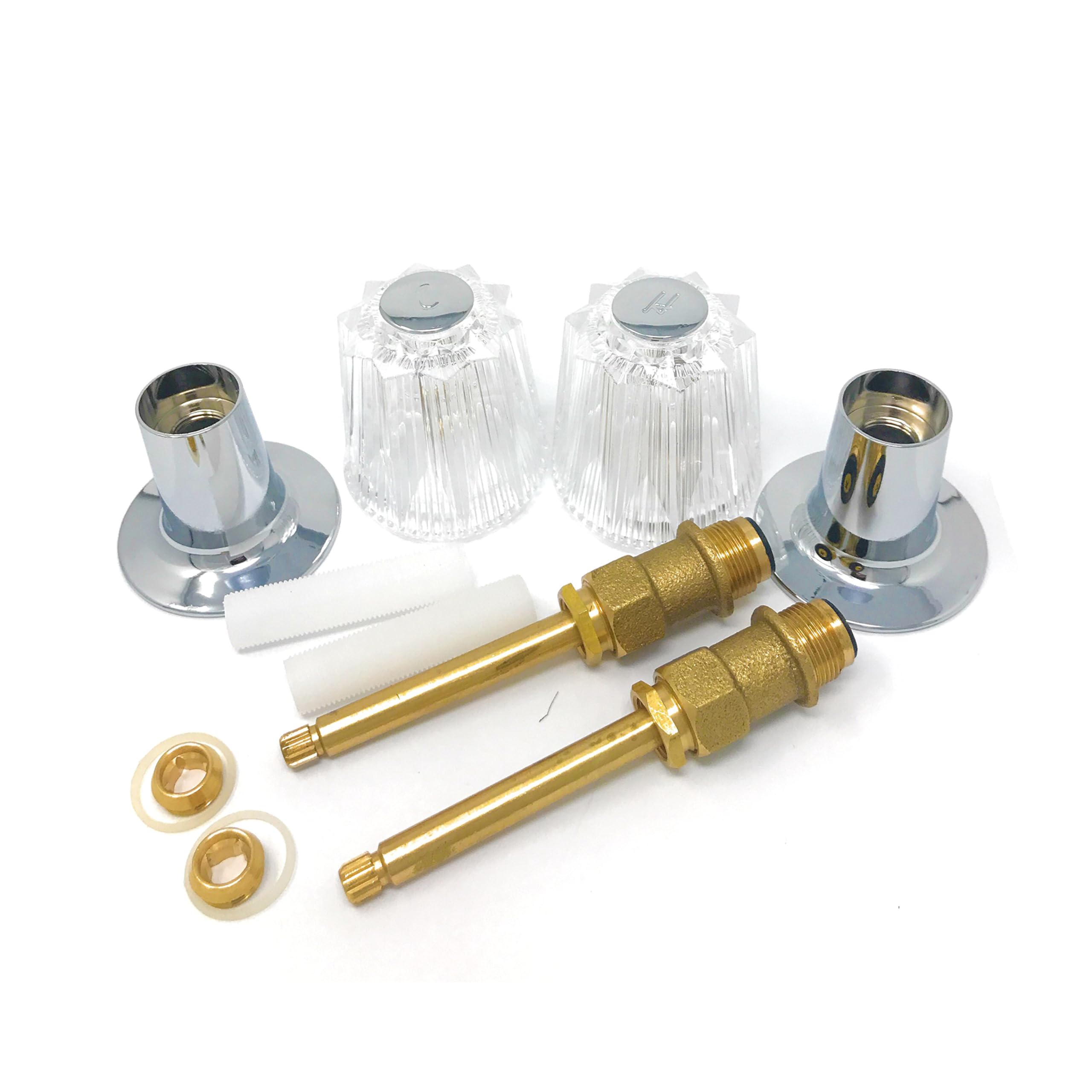 Bathtub and Shower Trim Kit for Price Pfister Compatible – See Sizing for Correct fit- Remodel/Rebuild Set with Clear Acrylic Handles, Stems, Seats & Flanges – Hot & Cold Replacement Parts
