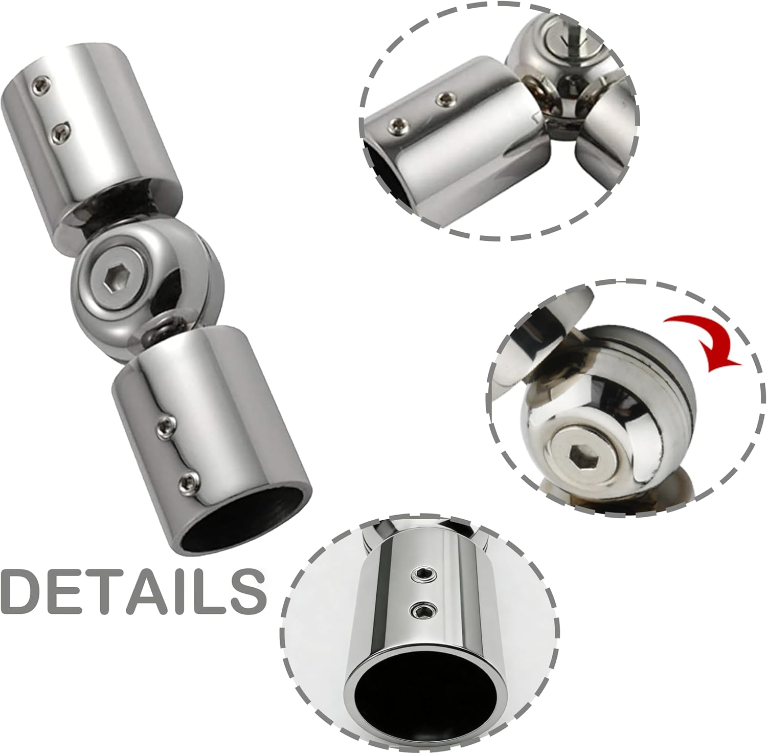 Corner Curtain Rod Connector, 2 Pack Adjustable for 1 Inch Bay Window Rod | Heavy Duty 304 Stainless Steel, 90°-180° Hinged Elbow Connector, Rust Resistant, Includes 2 Screwdrivers