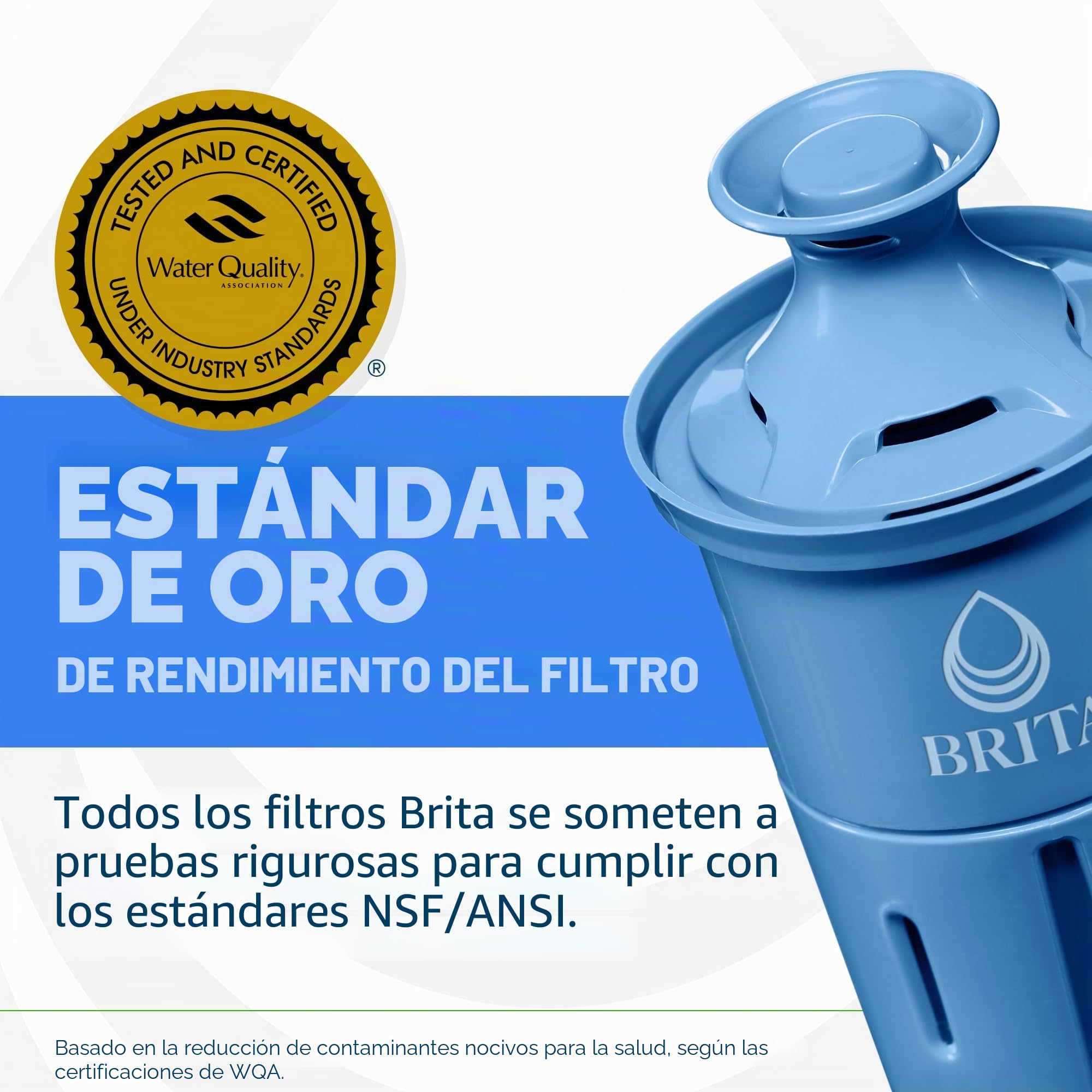Brita Filtro de agua grande para grifo y agua potable con indicador de cambio de filtro SmartLight + 1 filtro Elite, reduce el 99% del plomo, dura 6 meses, capacidad de 10 tazas, azul