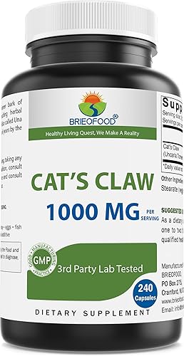 Brieofood Uña de gato 1500 mg por porción - 240 cápsulas - Sin OMG, sin gluten