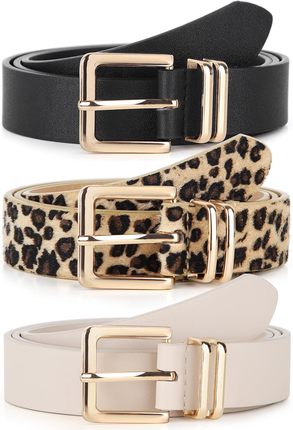 UnFader Pack 3 Women Belts for Jeans Pants, Fashion Gold Buckle Leather Belts - Image 3