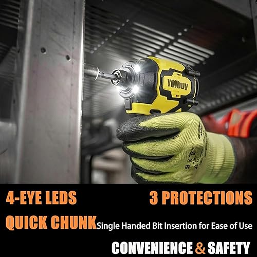 Miniatura 6 de YOIbuy - Destornillador de impacto inalámbrico de 1/4 de pulgada, taladro de impacto compacto y ligero, compatible con baterías Dewalt de 20 V,