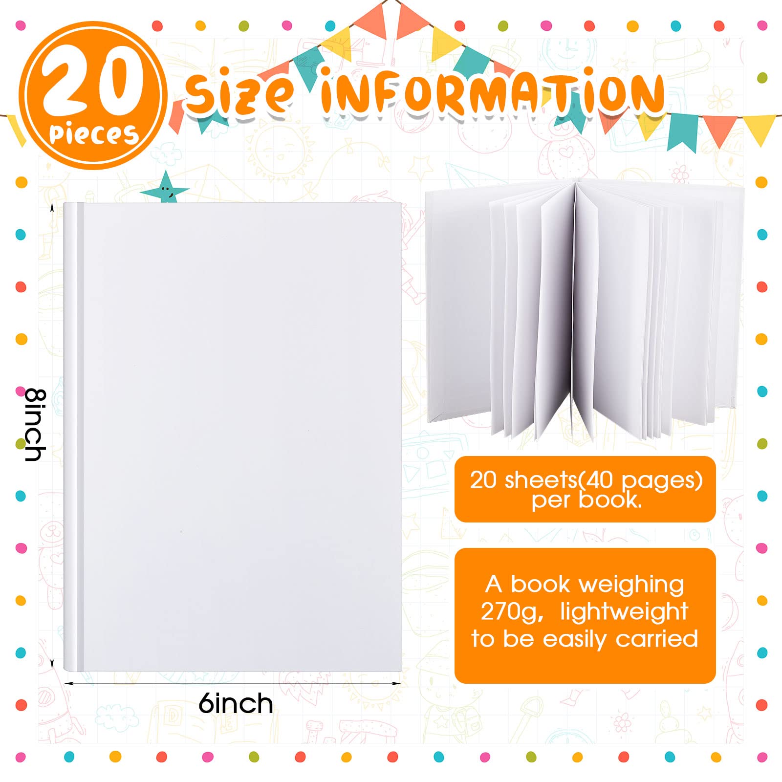 SATINIOR 20 libri vuoti con copertina rigida per bambini per scrivere storie, 15 x 20 cm, copertina rigida per libri da disegno, diario vuoto, 20 fogli di libri vuoti per studenti, bianco