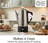 Vista 8 de Elite Gourmet EC140 Cafetera eléctrica de 6 tazas con función de mantener caliente, perilla de progreso de preparación transparente, mango de tacto