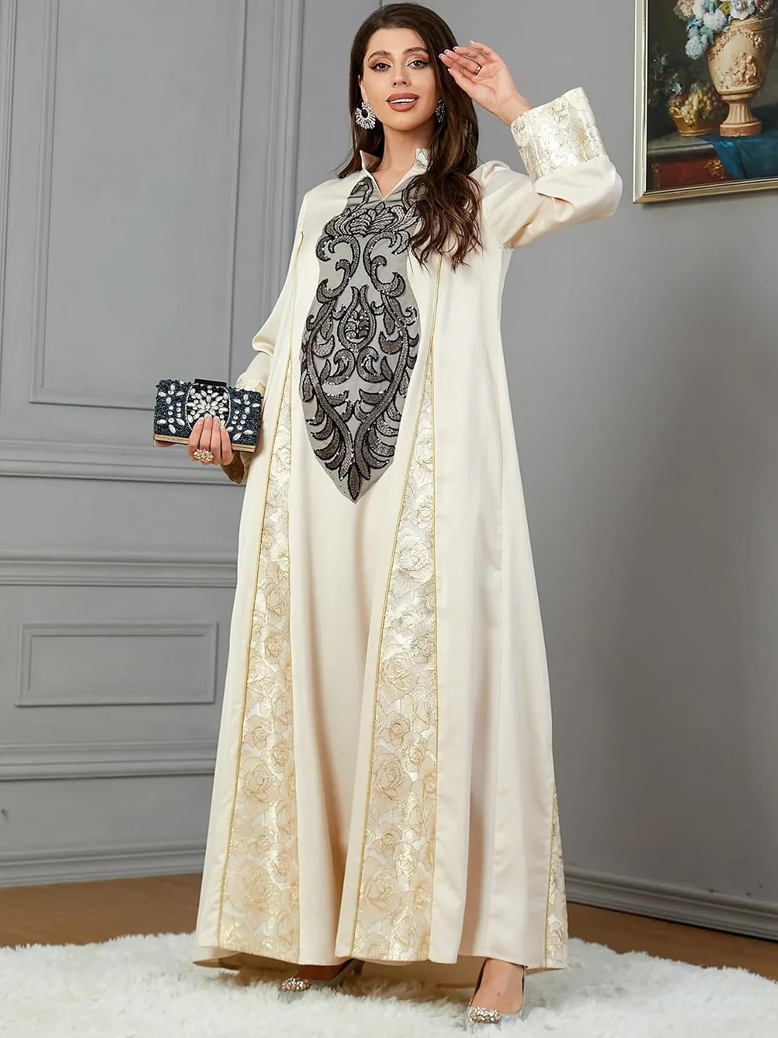 LIXINGHEITANG Sequins Dress for Women Abaya Evening Morocco Party Dresses Dubai Abayas Arab Long Robe