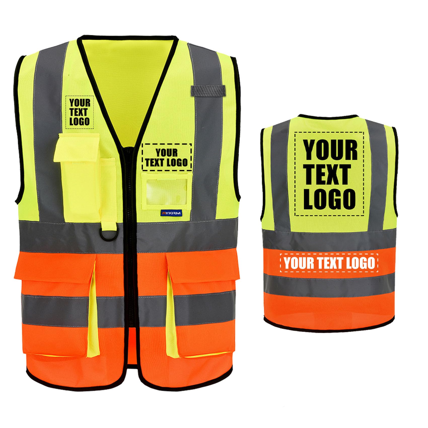 21 colors yellow orange Personalised Printed High Vis Vests Class 2 Zipper with Pockets LOGO Customised Hi Viz High Visibility Reflective Safety Vest Security Waistcoat EN20471 — image 1