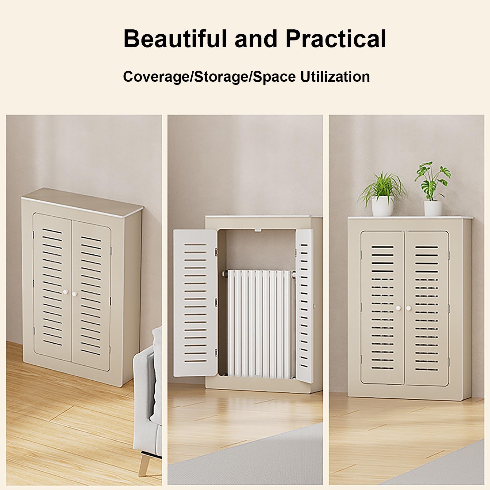 Modern Style Radiator Cover Cabinet for Home, Horizontal Slat Shelves Organizer for Living Room Heating Decorative Hide Cluttered Pipes(100x80x25cm/39x31x10in)