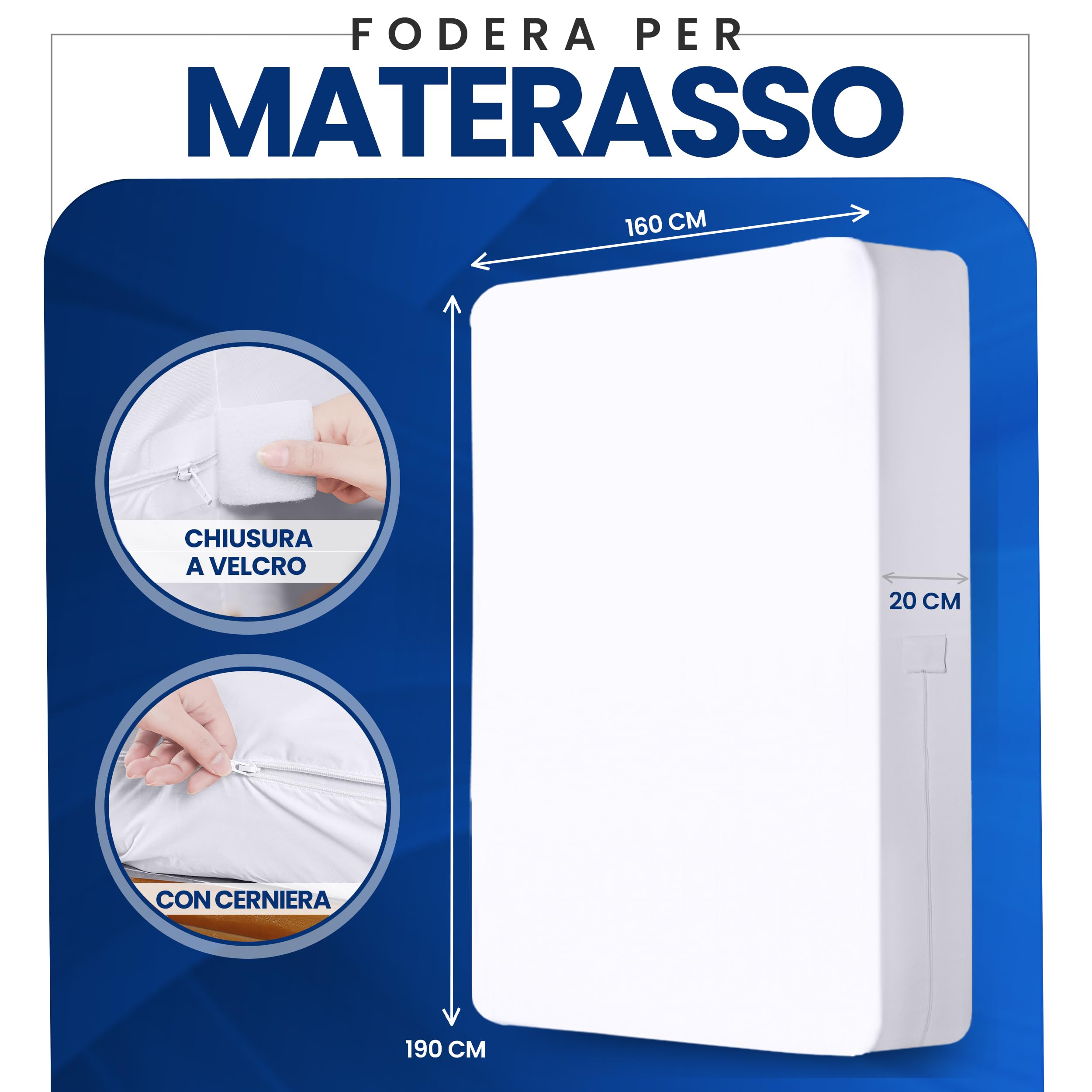 Utopia Bedding Coprimaterasso Impermeabile (160 x 190 x 20 cm), Coprimaterasso con Cerniera, Protegge Dagli Acari Della Polvere e Dalle Cimici dei Letti, Bianco