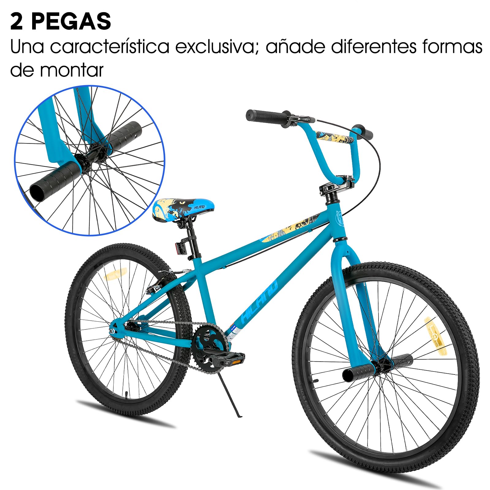 HILAND Bicicleta BMX Freestyle 24/26”, para Niños y Adolescentes de 8 a 16 Años, BMX con 2 Pegs, para Chicos y Chicas