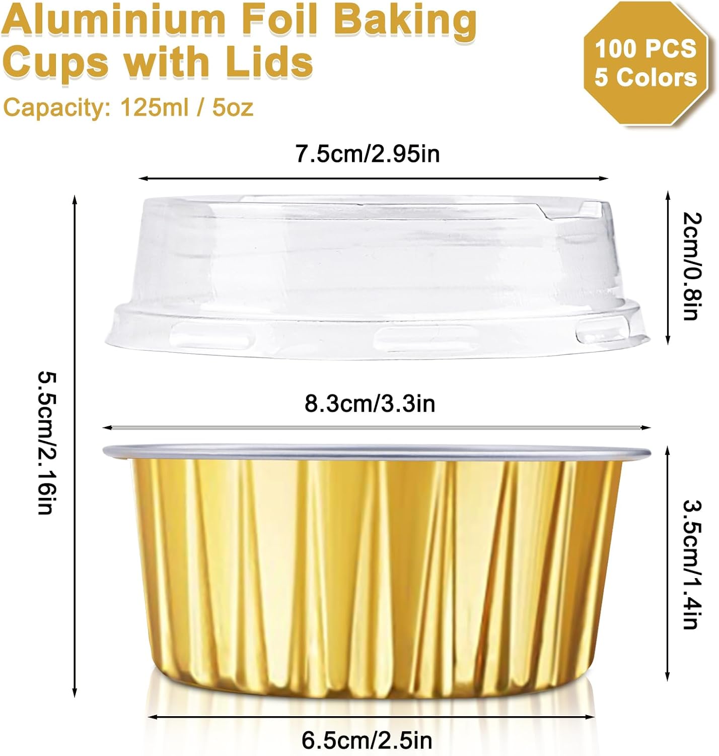 RETON 100 Pcs Aluminium Foil Baking Cups, 5 Oz Mini Cake Pans With Lids