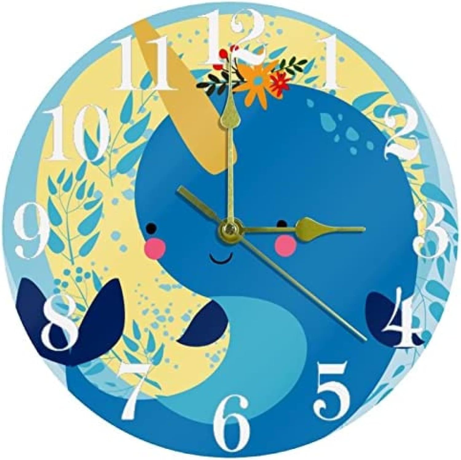 Uniwhale Narwhal Wall Clock, 10 Inch Silent Non Ticking