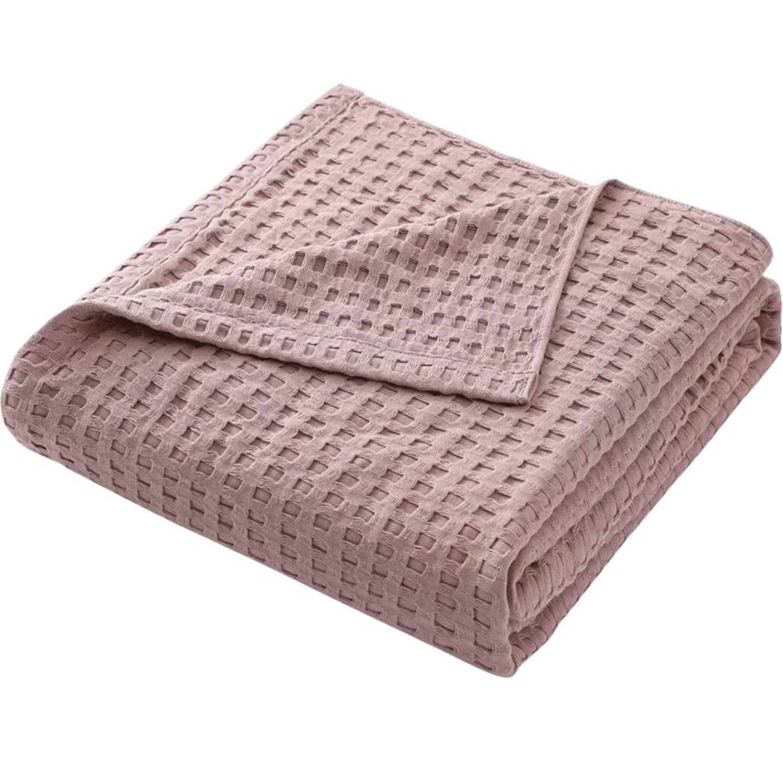 LPATEBCVU Cotton Muslin Throw Blanket Summer Waffle Plaid Cotton Bed Blanket Throw Thin Quilt Knitted Bedspread Home Hotel(Pink,200x230cm)