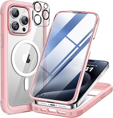 Miniatura 1 de Miracase Funda magnética para iPhone 15 Pro compatible con MagSafe Funda protectora de cuerpo completo con protector de pantalla de vidrio integrado
