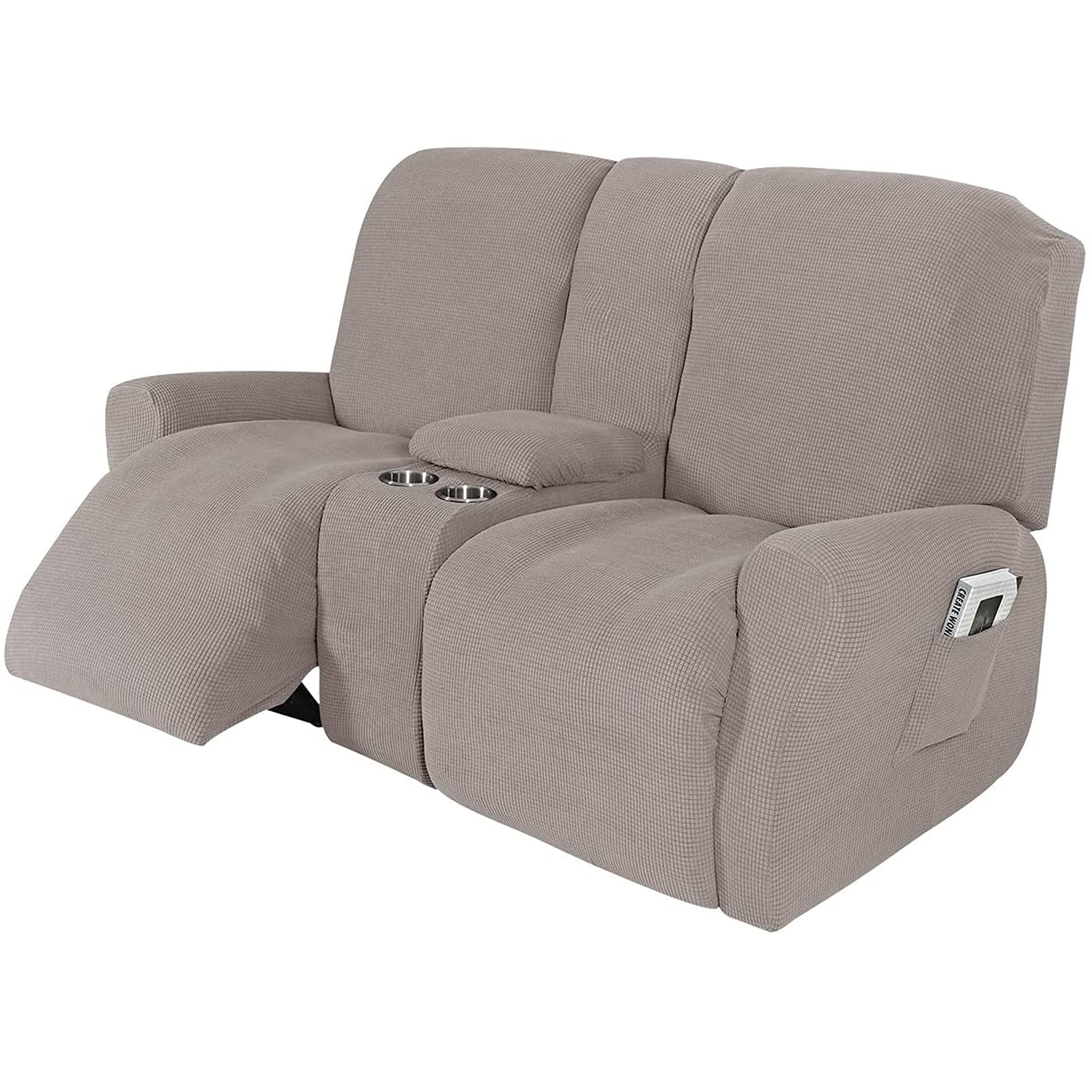 Recliner Sofa Slipcover, with Cup Holders - Furniture Protector Cover for 2-3 Seater Reclining Sofa with Console - Sofa Cover