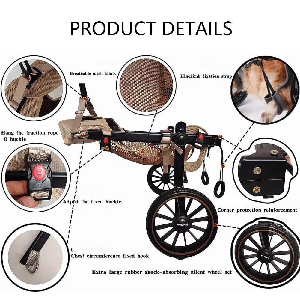Carrito para Mascotas Silla de Ruedas Perros con Patas traseras Ajustable pequeños y Grandes Todoterreno Doble cojinete Malla Transpirable fácil Poner Quitar XL