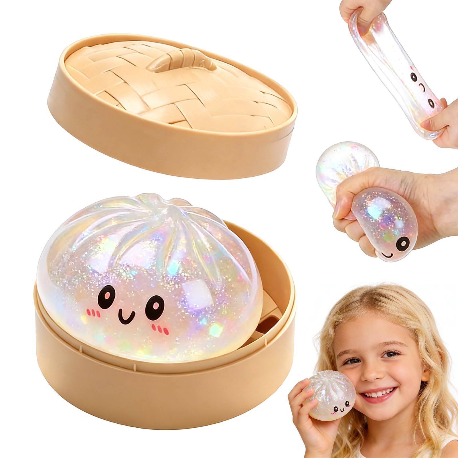 Glitter Dumpling,2026 New Glitter Dumpling Squishy with Box,Dumplings Sensory Squeeze Toy for Stress Relief,Adult Soft Squeeze Decompression Dough for Anxiety Relief Fidget