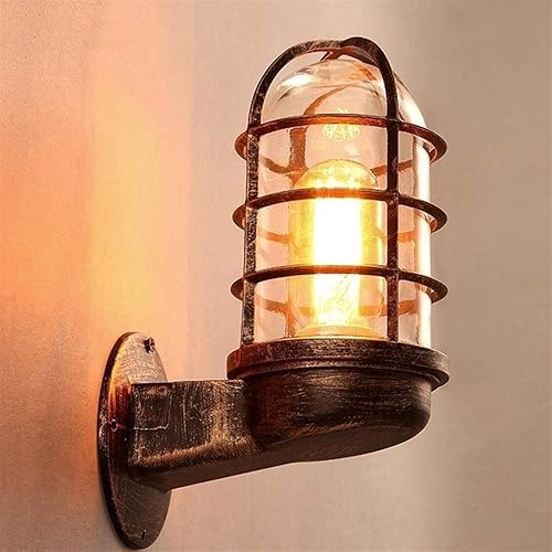 Miniatura 3 de WJJHERRH Creative Wrought Iron Glass Wall Lamp Retro Metal Cage Industrial Style Nautical for Bar Bedroom (Metallic)
