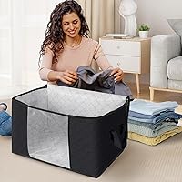 Vista 3 de Fab totes Paquete de 3 bolsas de almacenamiento plegables para mantas, contenedores de almacenamiento para organizar dormitorio, armario, ropa, Negro