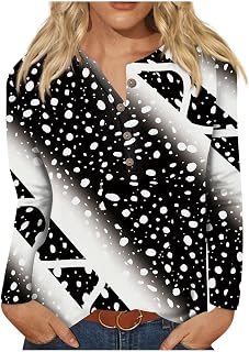 Womens Tops Fall Trendy Graphic Button Down Henley Top Shirts Casual Plus Size Long Sleeve Fit Comfy Pullover Blouse Long Sleeve Tops Women