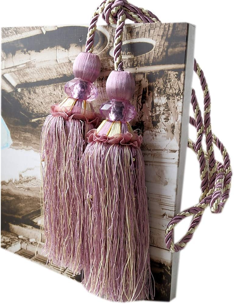1 Pair Crystal Curtain Rope Tiebacks with Tassels Curtain Buckle Tieback Curtain Tassel Holdbacks (Light Purple)