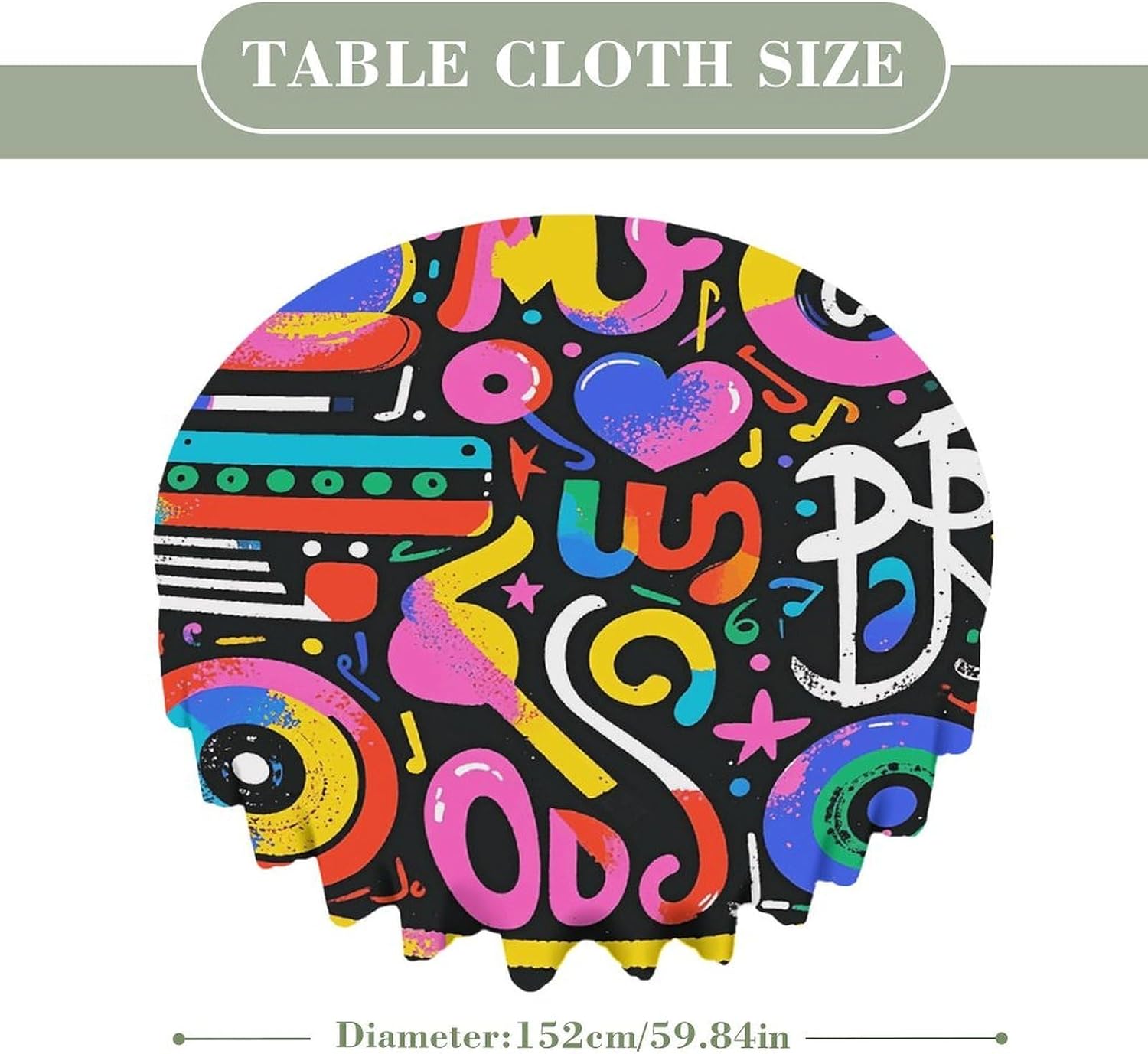Music Graffiti Style Decorative Ircle Table Cloth image 2