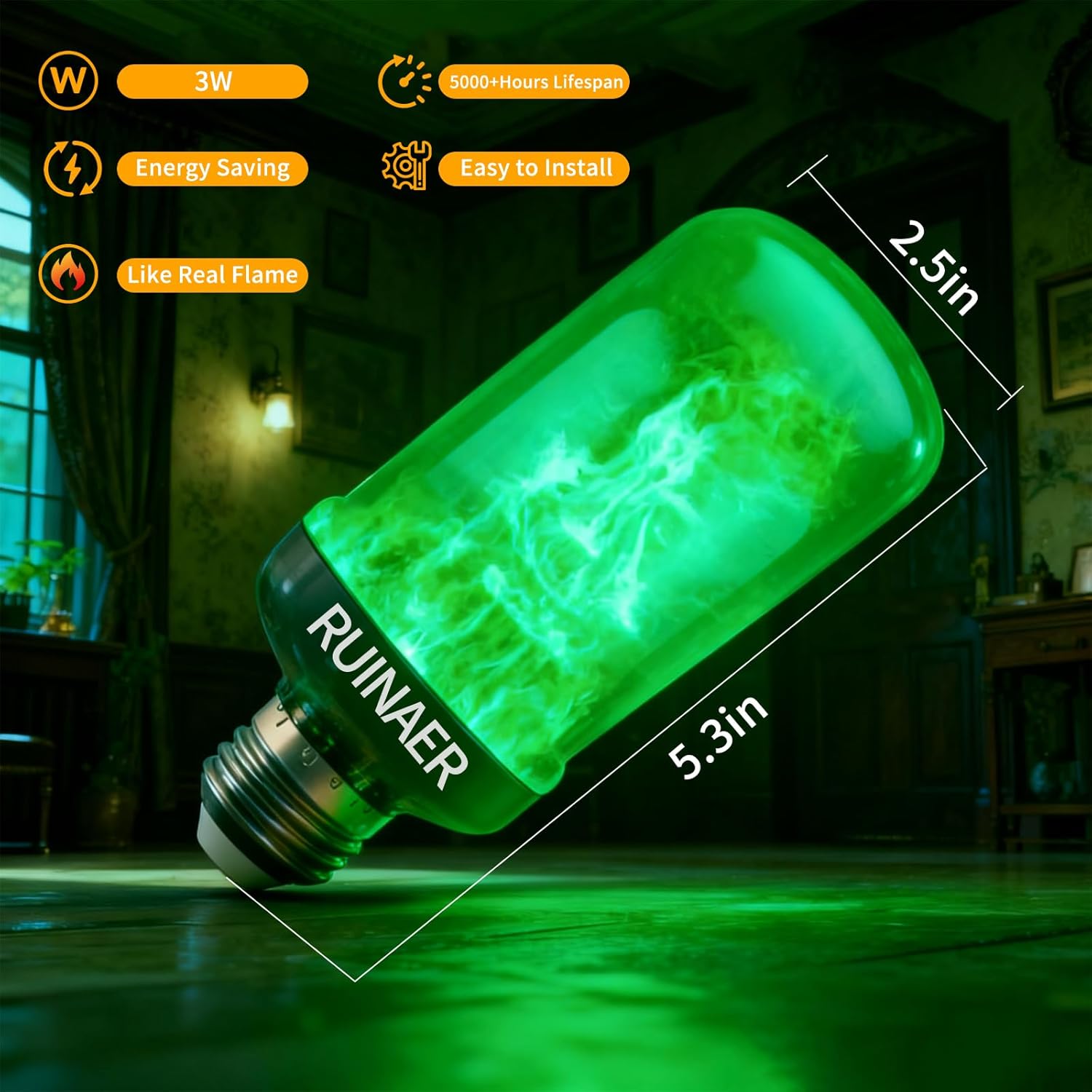 Flame Light Bulbs, 4 Modes Upside Down Flickering Light Bulb Effect, E26 Base LED Fire Lights for Indoor Outdoor, Decorative for Home, Porch, Halloween, and Party Decorations
