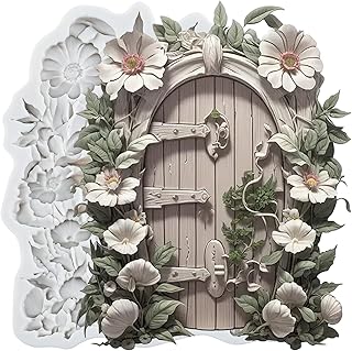 Lingzhi Fairy Garden House Silicone Molds Wooden Door Fondant Mold for Cake Decoration Chocolate Candy Cupcake Topper Sugar Gum Paste Polymer Clay