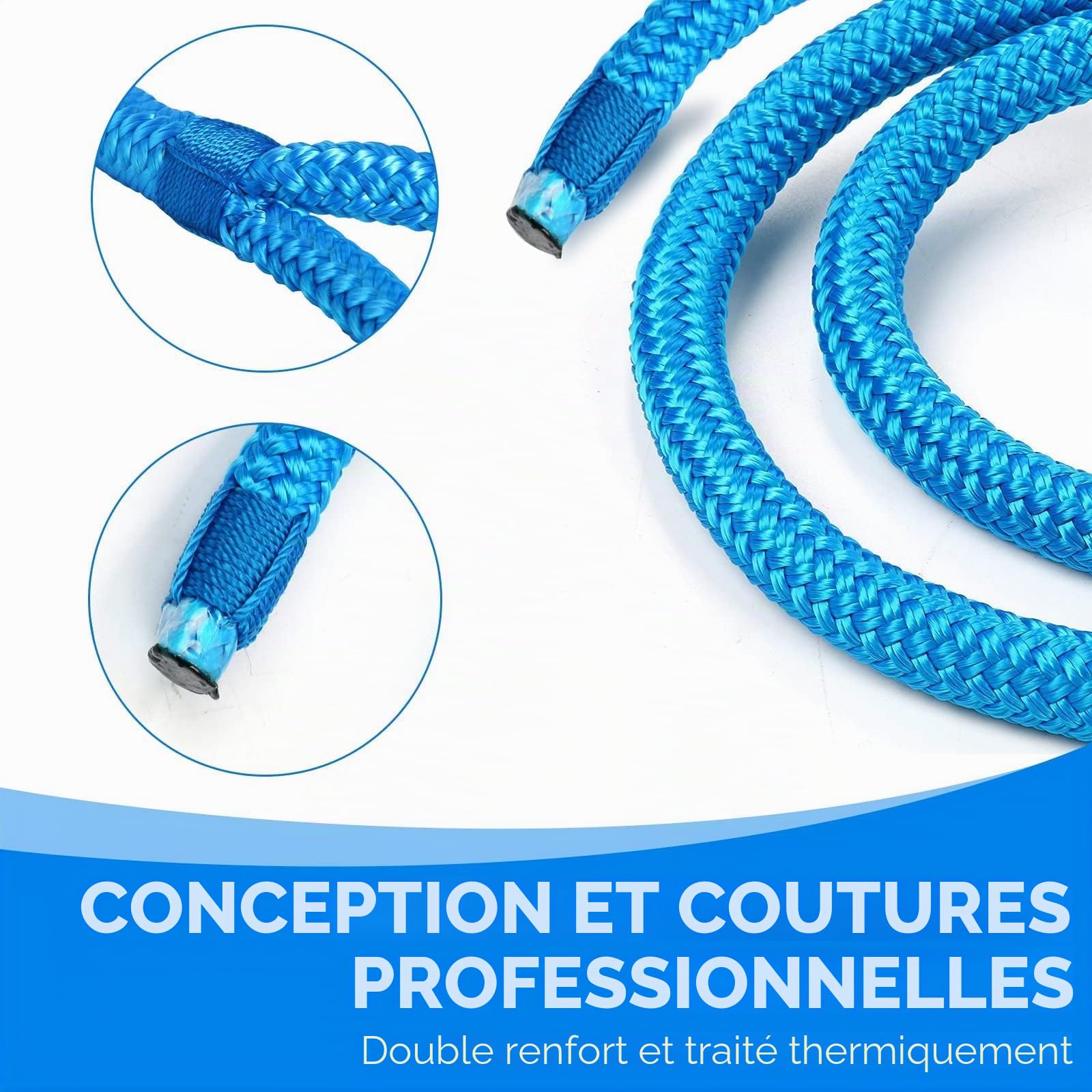 BOOMSTART Lot de 4 cordes d'amarrage de bateau de 12 mm avec œillet en nylon double tressé, diamètre 12 mm, longueur : 6,1 m, œil 30,48 cm, charge de rupture : 2240 kg, bleu