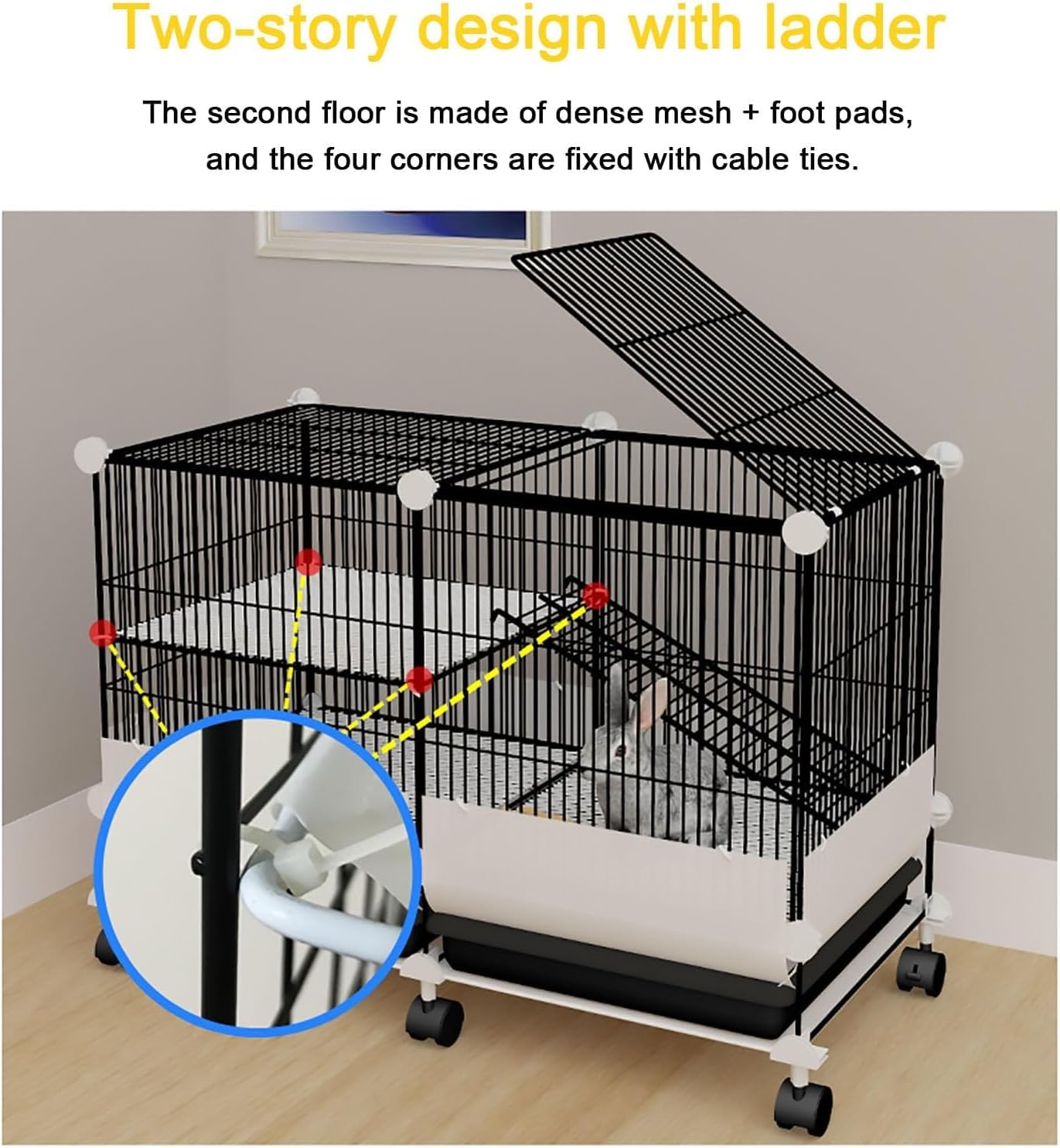 Kaninchenkäfig 2-lagig mit Schalen und Urinschutz, geräumiger Indoor-Stall für Kaninchen, Meerschweinchen, Eichhörnchen