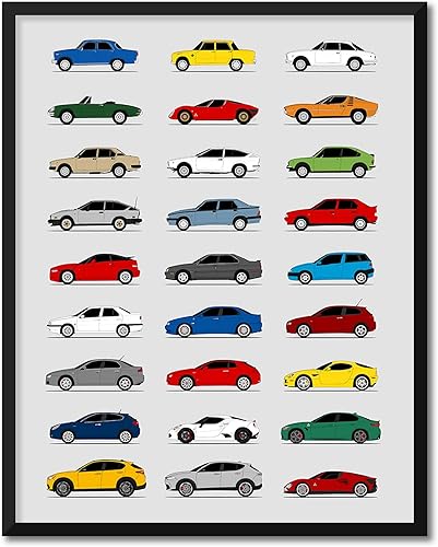 Vista 18 de Custom Car Posters Handmade Poster compatible with Alfa Romeo Generations and Print of Alfa Romeo - Green/White/Red, 24x36 Metallic Print (Unframed)