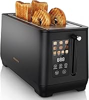 Vista 11 de Tostadora de 2 rebanadas, tostadora de pan retro con pantalla LED, tostadoras de ranuras extra anchas con 6 ajustes de tostado del pan, bagel