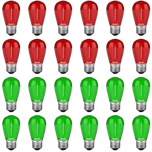 24 Pack Red Green S14 Christmas Light Bulbs, 1 Watt
