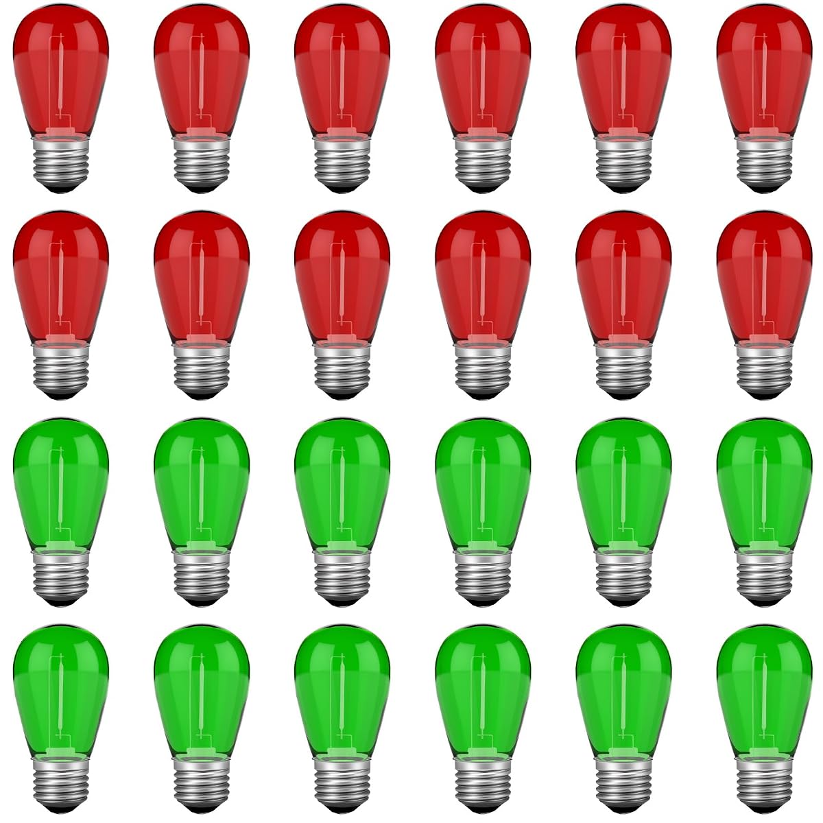 VISTERLITE S14 LED Christmas Light Bulbs, 24 Pack Shatterproof, Red Green, E26