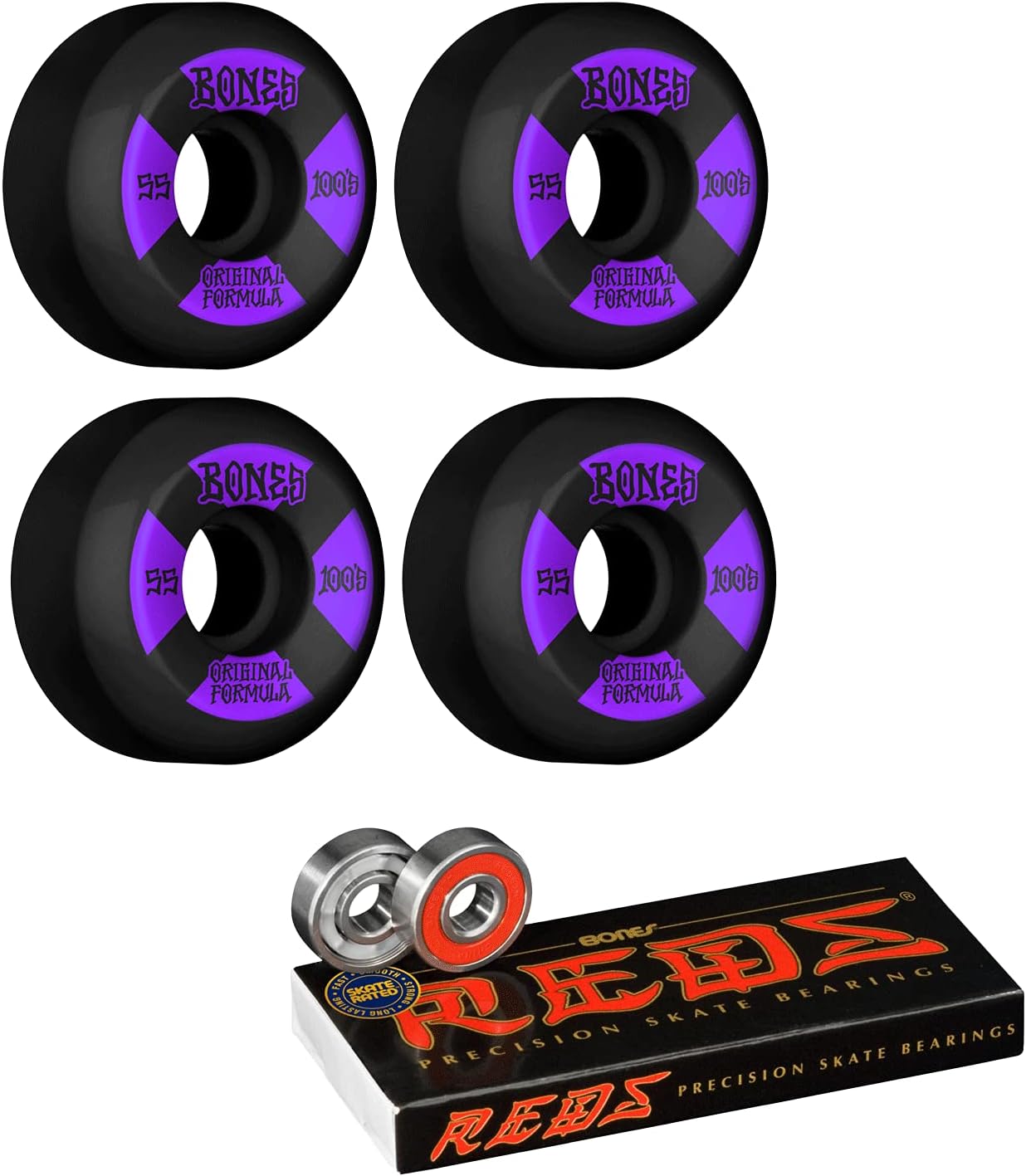 Bones Skateboard Wheels 55mm 100's V5 Sidecut Black 100A W