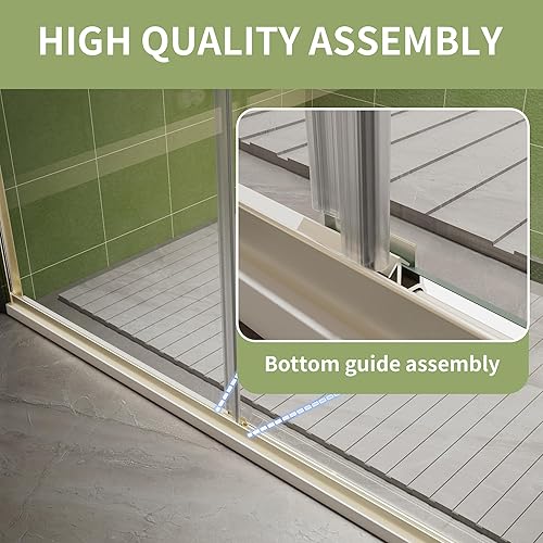 Miniatura 5 de Puerta de ducha deslizante sin marco de 44-48 pulgadas de ancho x 70 pulgadas de alto, puerta de ducha deslizante con vidrio templado SGCC