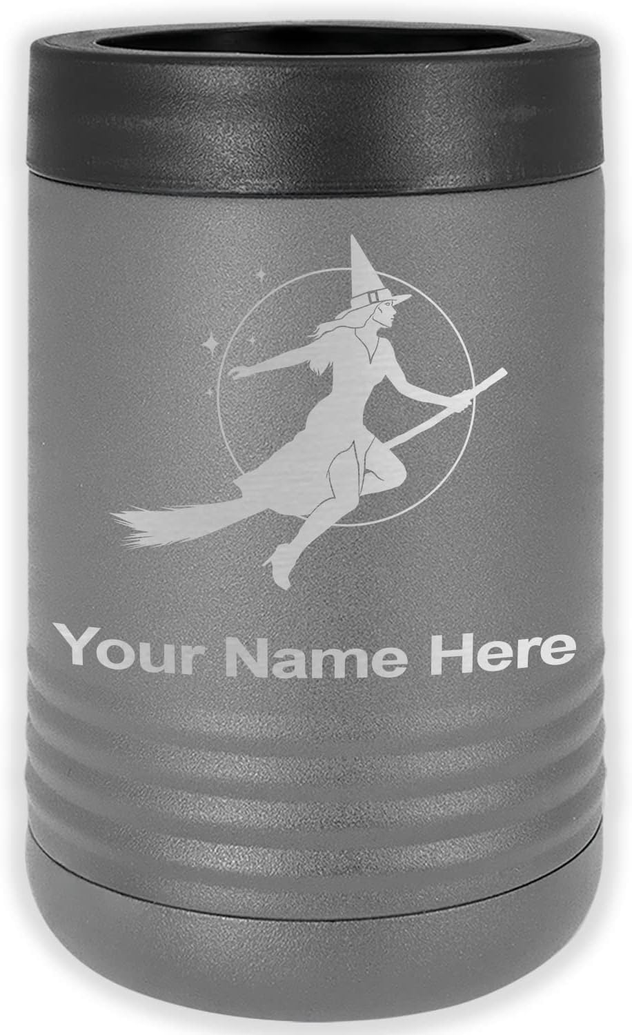 LaserGram Personalized 12 oz. Stainless Steel Can & Bottle Insulator, Halloween Sexy Witch – Keeps Drinks Cold Longer (Gray)