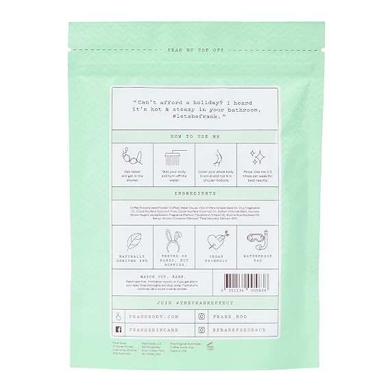 Frank Body Coconut Coffee Scrub | Natural & Cruelty Free Exfoliating Body Scrub | Hydrating Vegan Scrub For Skin Care, Stretch Marks, Acne, And Cellulite | 1ct, 200g -- 7.05oz