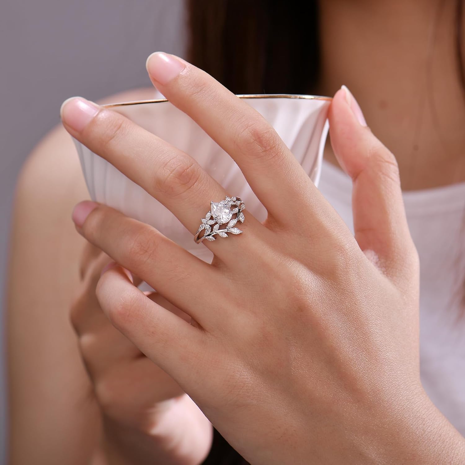 Moissanite Promise Rings for Women 1.25CT D Color VVS1 Clarity,Pear Cut 925 Sterling Silver Wedding Ring Leaves Engagement Band, Anniversary Birthday Jewelry Gifts for Her, Elegant Gift Packed - Image 4