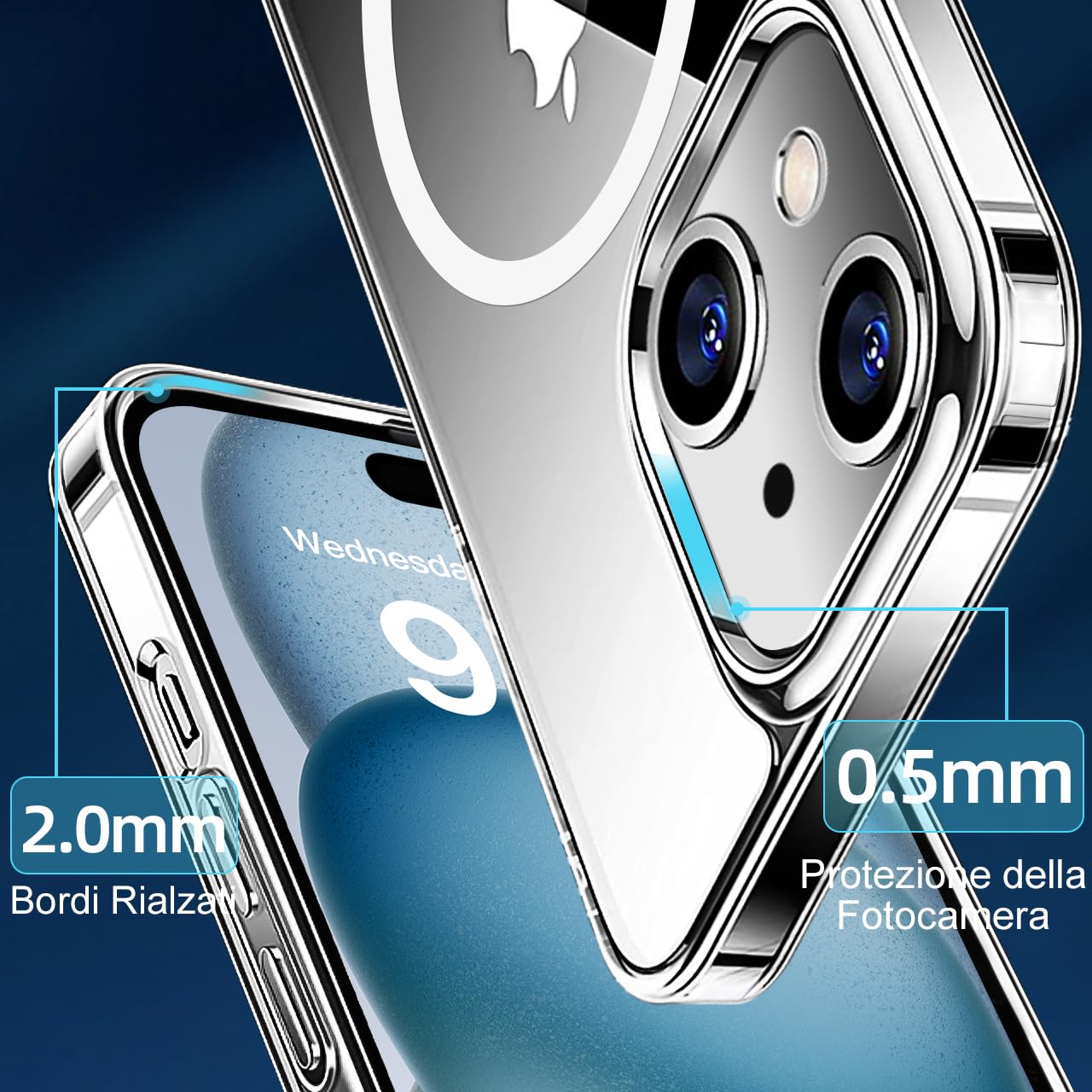 tigratigro Cover Magnetica per iPhone 15, Compatibile con MagSafe Ricarica Wireless, Anti Ingiallimento, Antiurto di Grado Militare, Custodia magnetica, Retro Antigraffio Trasparente