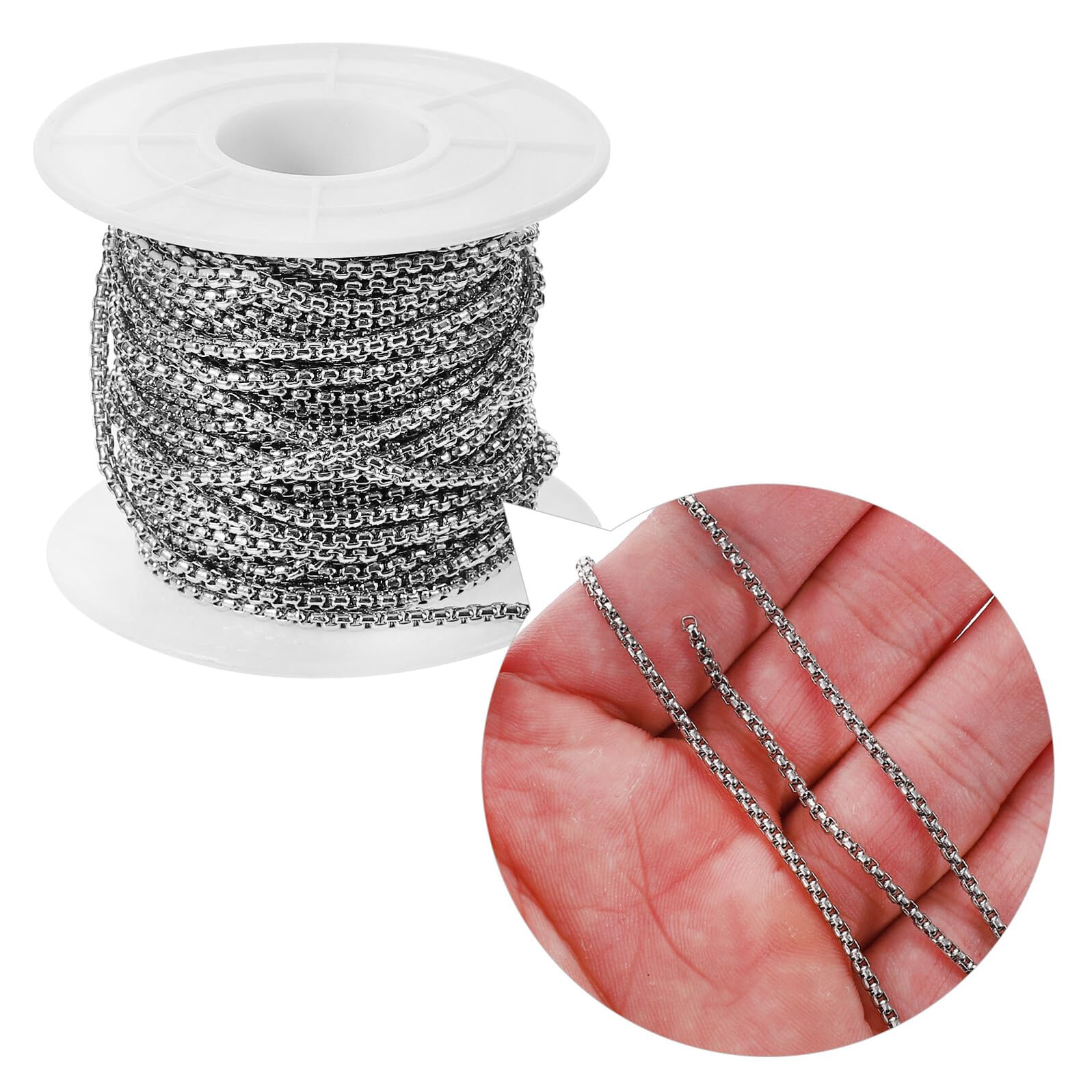 SOIMISS Catena per Creazione di Gioielli in Acciaio Inossidabile 10 Iarde Catena di Perline Metalliche Argentate da 2 MM Adatta per Collane e Decorazioni su Maglioni
