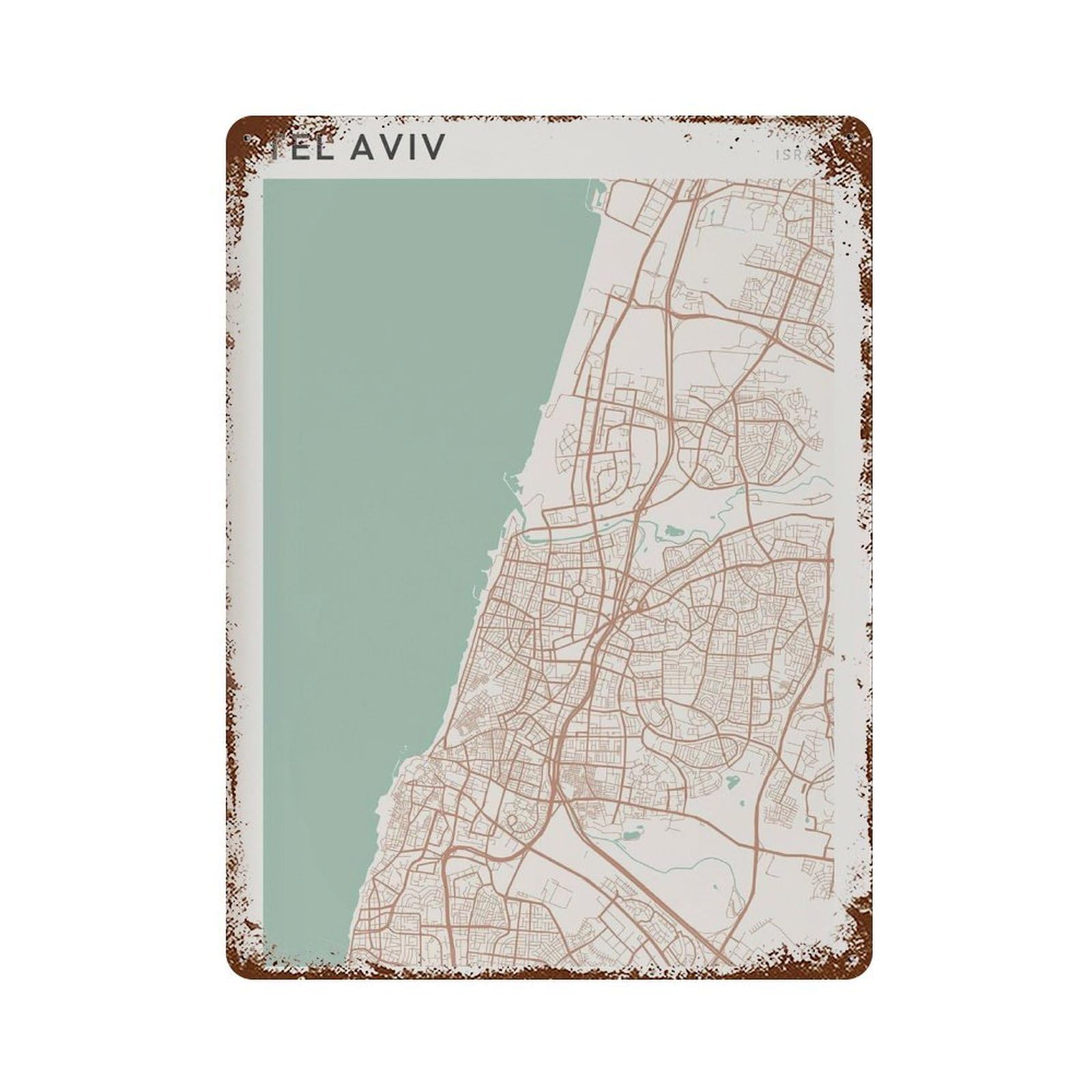 xiaoxiaoshen Tel Aviv Map Israel Travel Gift Minimalist Wall Decor Art Metal Tin Poster Modern Home Decor Art Home Bar Shop Decorations Vintage Sign 40x30cm